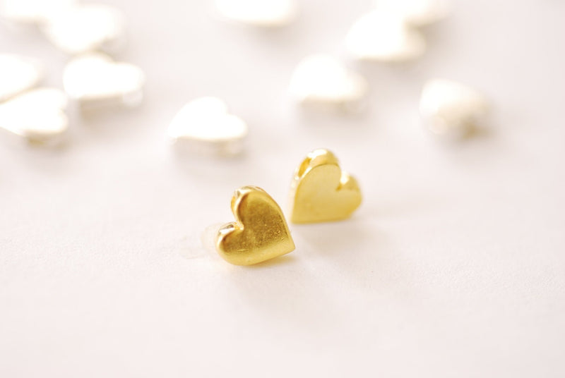 Vermeil Gold or Sterling Silver Heart Beads - Gold Flat Heart