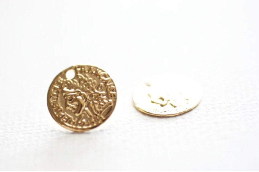 22k gold Coin Charm, Gold Discs, Textured Discs, Greek Coin Pendant, Earring Necklace Findings, Greek Spanish Coins, Ancient Coins, E145 - HarperCrown