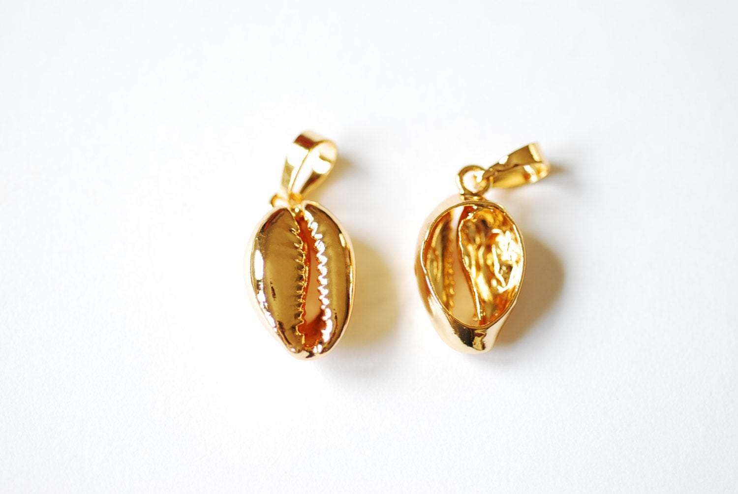 24k Gold Dipped Real Natural Cowrie Shell, Natural gold dipped shell pendant, Gold Cowrie shell pendant charm, Cut Cowrie Shell Beads - HarperCrown