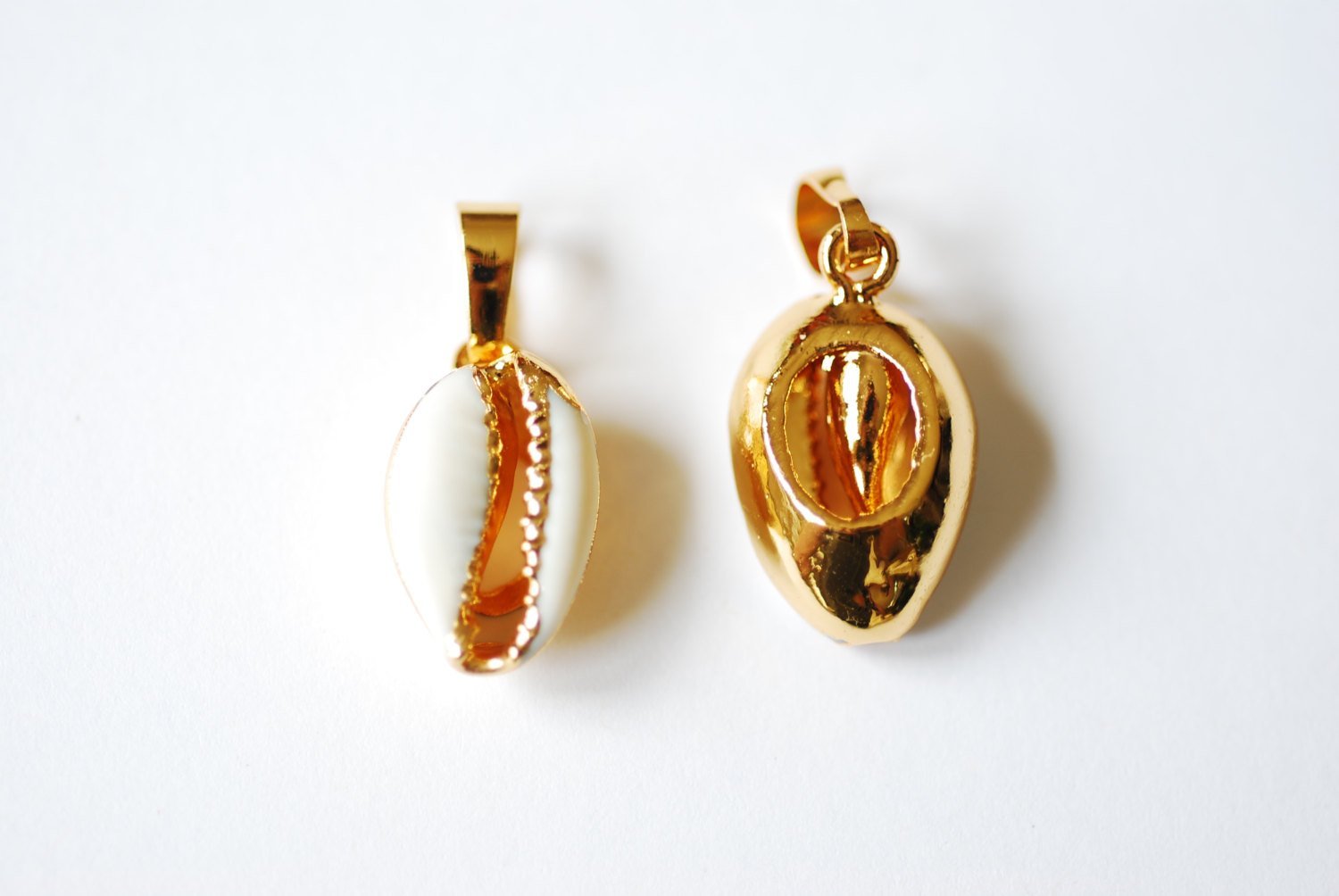 24k Gold Dipped Real Natural Cowrie Shell, Natural gold dipped shell pendant, Gold Cowrie shell pendant charm, Cut Cowrie Shell Beads - HarperCrown