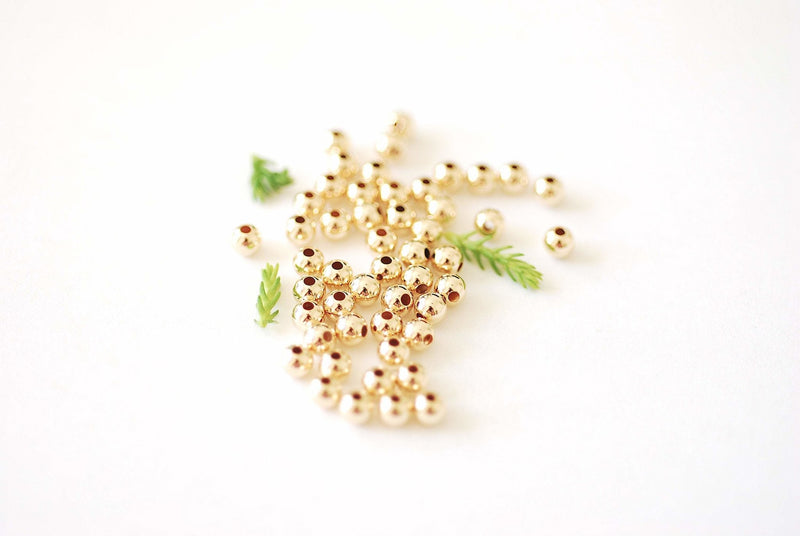 3mm Gold Filled Round Beads, 100 PCS, Seamless Gold Beads