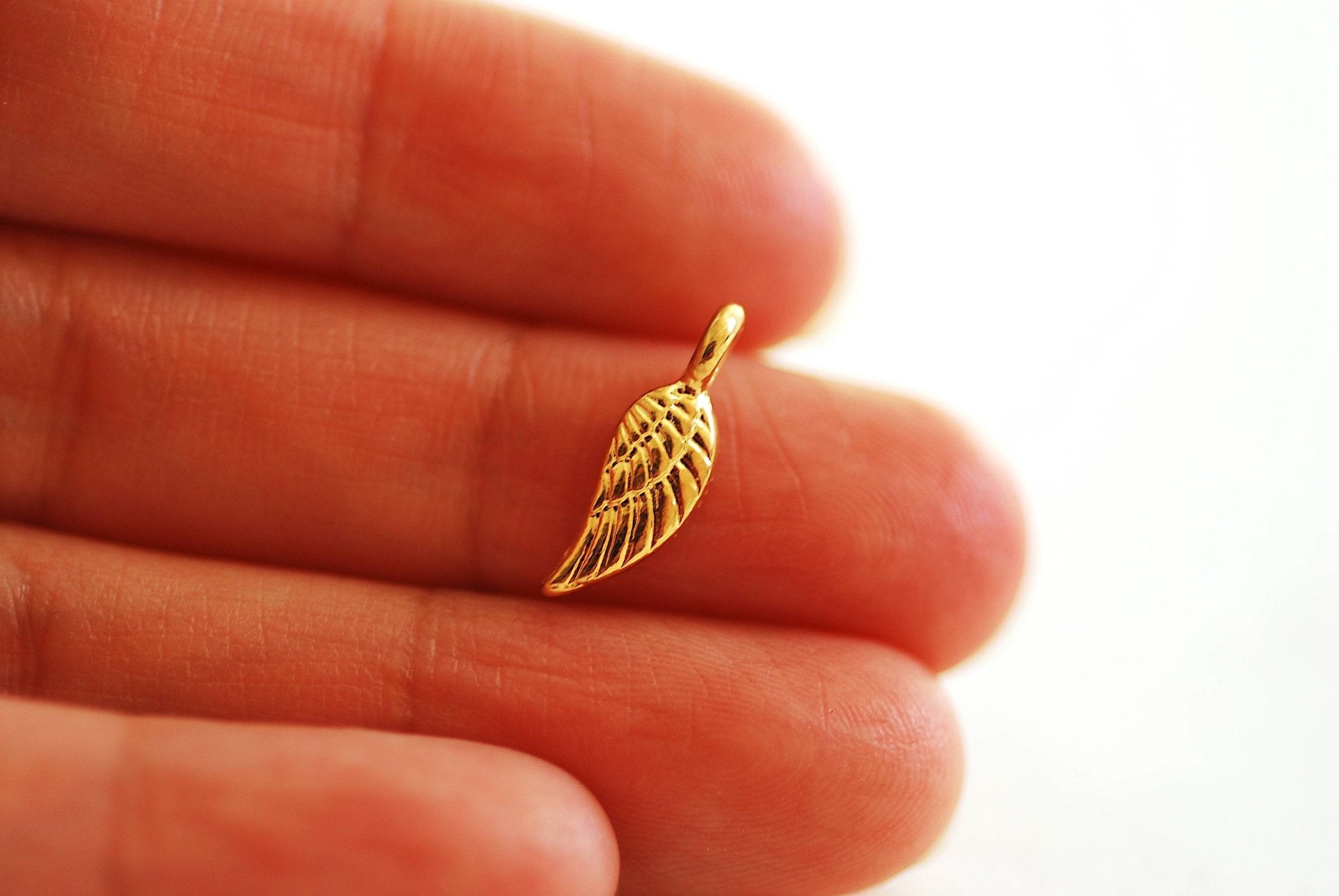 Angel Wing Charm, Vermeil Gold-Plated 925 Sterling Silver, 16mm x 15mm, Tiny Feather Charm, Angel Feather