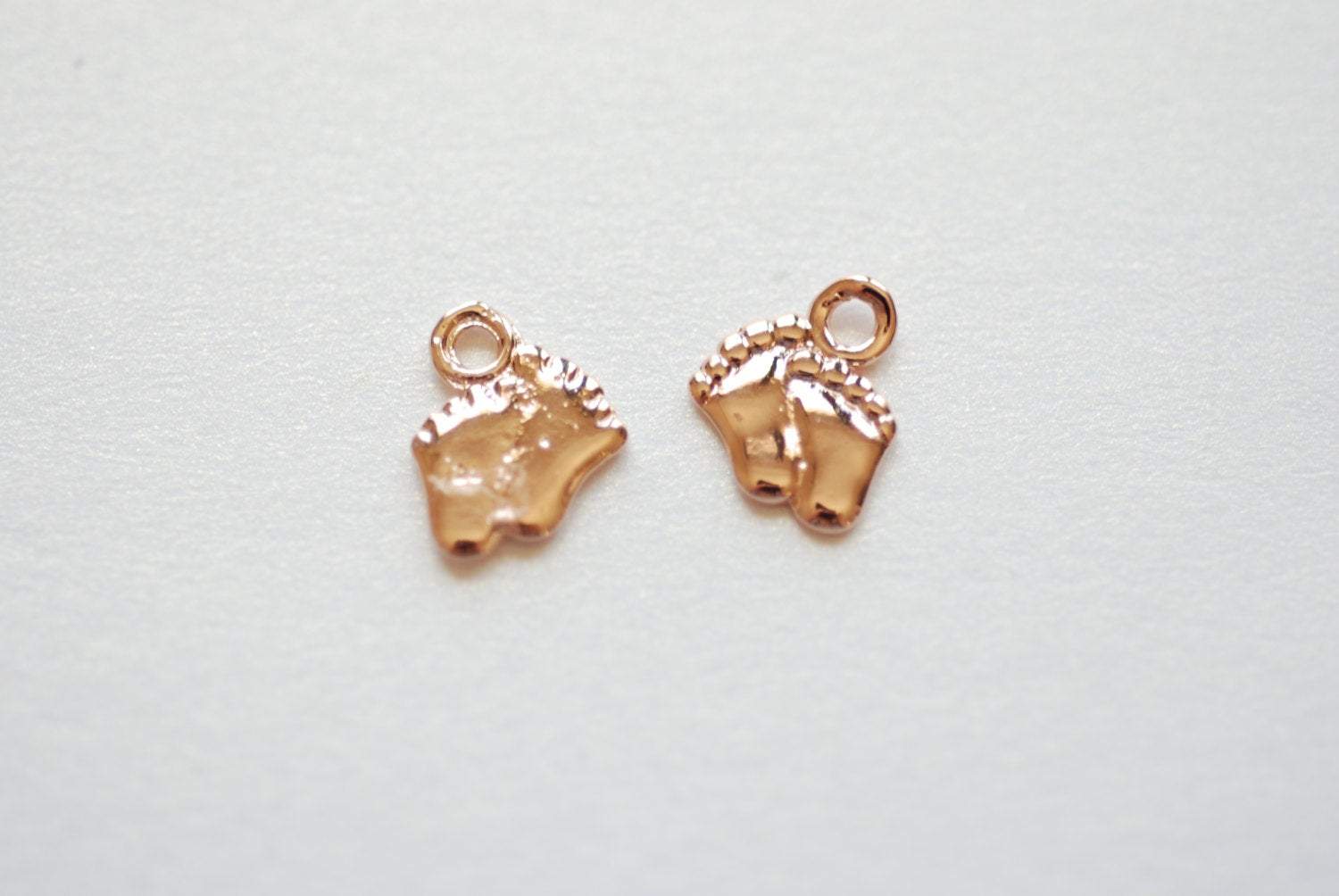 Vermeil Rose Gold Baby Foot Print Charms- 18k gold plated over sterling Silver, Small baby feet charms, Baby Feet Imprint Pendant