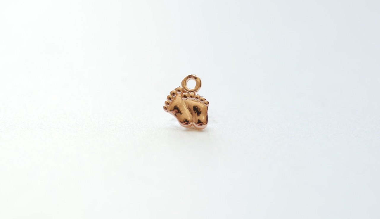 Vermeil Rose Gold Baby Foot Print Charms- 18k gold plated over sterling Silver, Small baby feet charms, Baby Feet Imprint Pendant