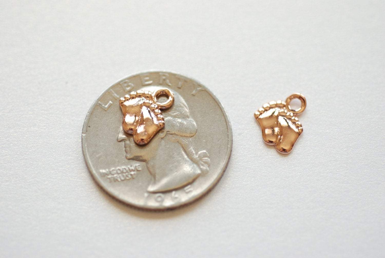 Vermeil Rose Gold Baby Foot Print Charms- 18k gold plated over sterling Silver, Small baby feet charms, Baby Feet Imprint Pendant