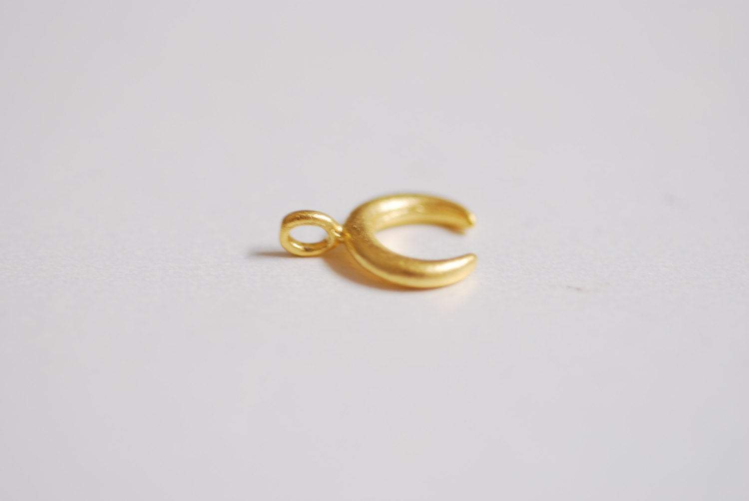 Matte Wholesale Gold Crescent Moon Charm- Small Crescent Charm, Double Horn, Gold Half Moon, Tiny horn Charm, Upside Down Crescent, Letter C, 274