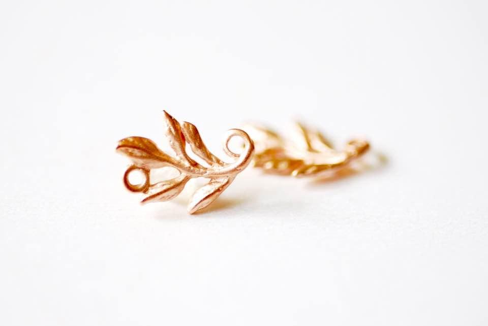 Matte Wholesale Vermeil Rose Gold Fern Leaf Charm Connector -18k gold plated over sterling silver, vermeil rose gold flower nature leaf charm