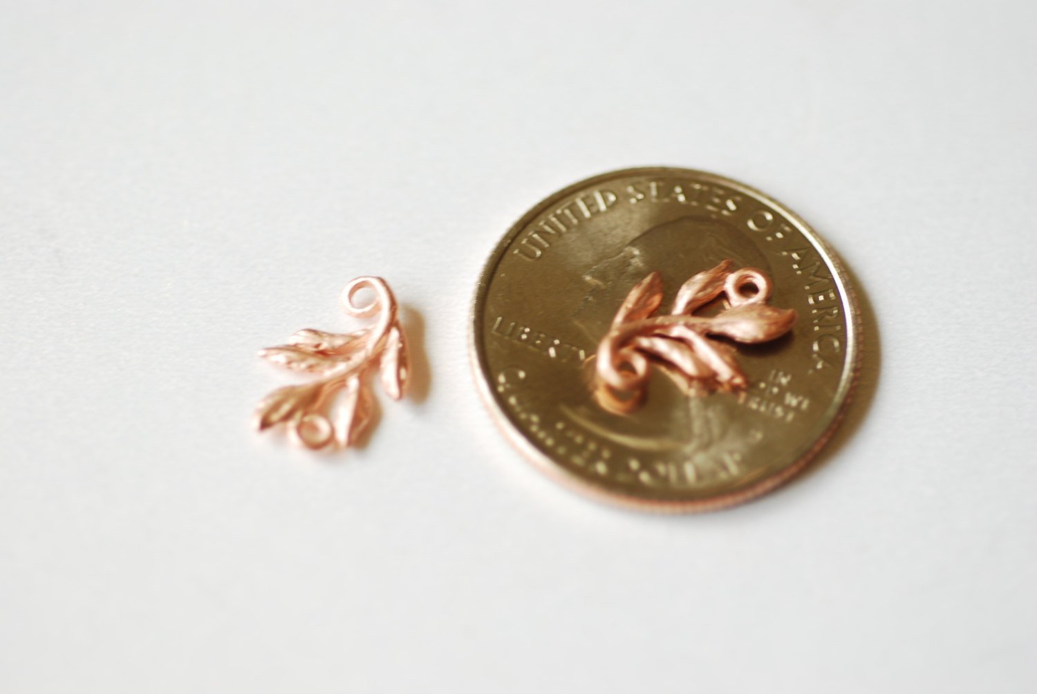 Matte Wholesale Vermeil Rose Gold Fern Leaf Charm Connector -18k gold plated over sterling silver, vermeil rose gold flower nature leaf charm