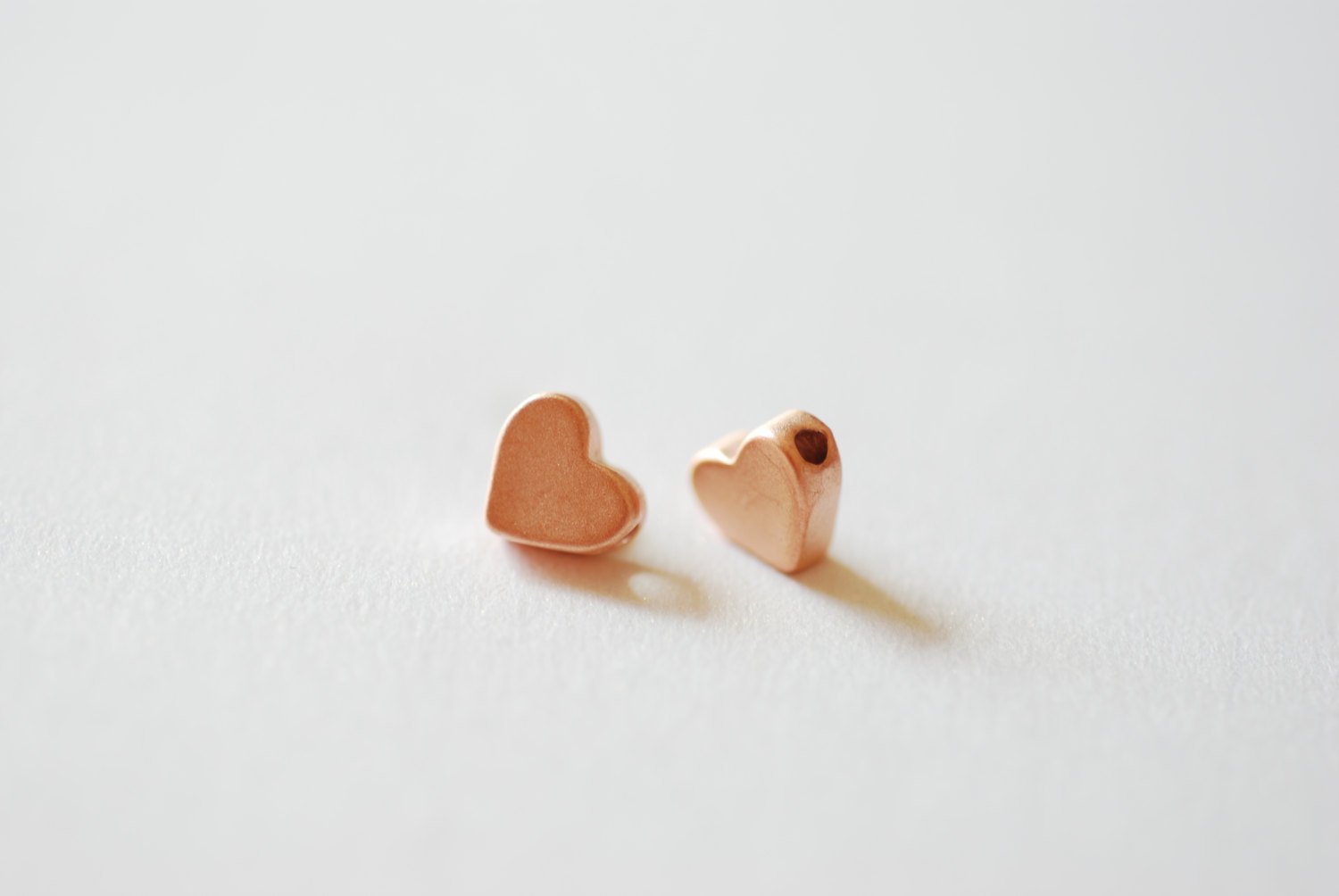 2pcs Matte Wholesale Vermeil Rose Gold Heart Beads Charm- 18k gold plated over Sterling Silver, Heart Bead Drilled Side to Side, Pink Rose Gold Heart