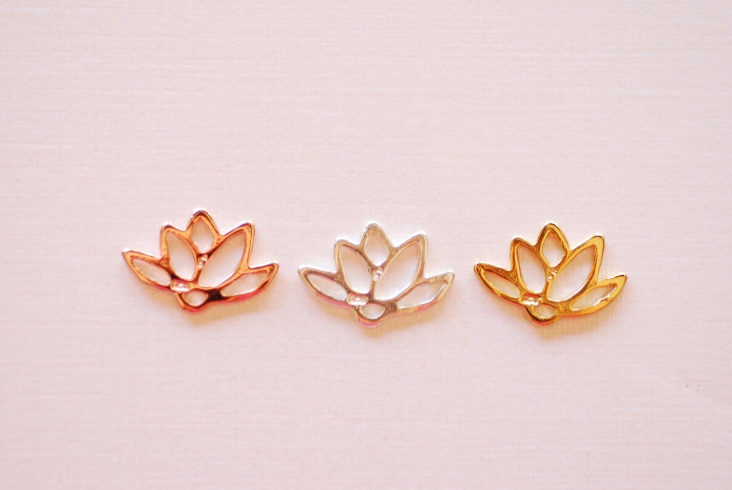 Pink Wholesale Rose Gold Vermeil Lotus Connector Charm- 18k gold plated 925 Sterling Silver Flower Lotus, Yoga Lotus, Gold Lotus Charm, 256