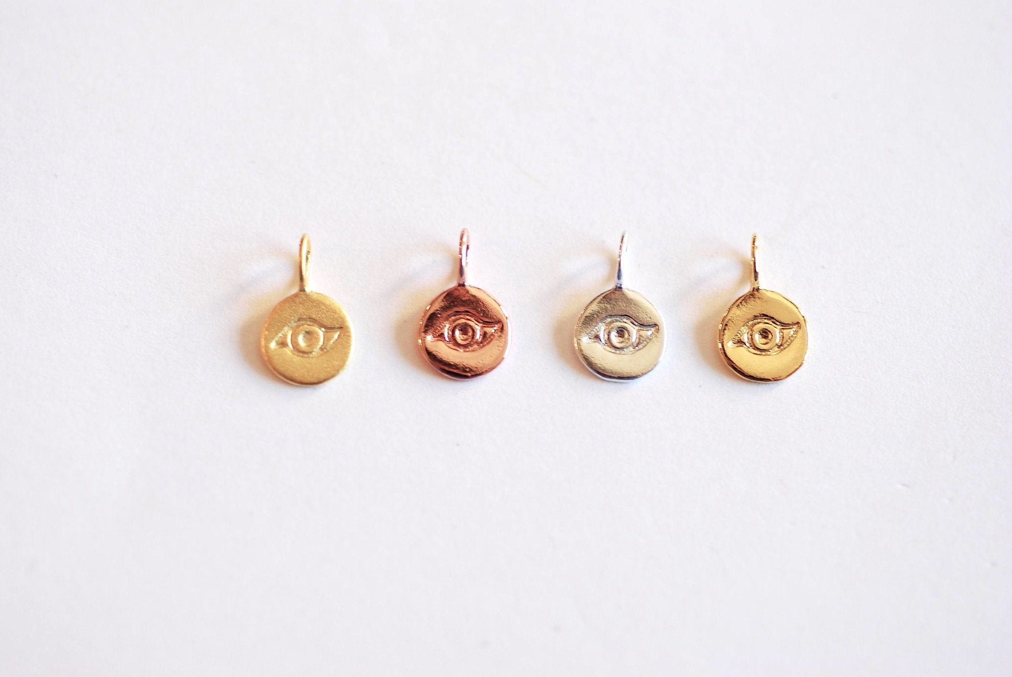 Round Wholesale Evil Eye Charm- Vermeil 22k Gold plated 925 Silver, Third Eye Charm, Small Evil Eye Ra Charm, Chakra, lucky eye, Yoga Charm, 410