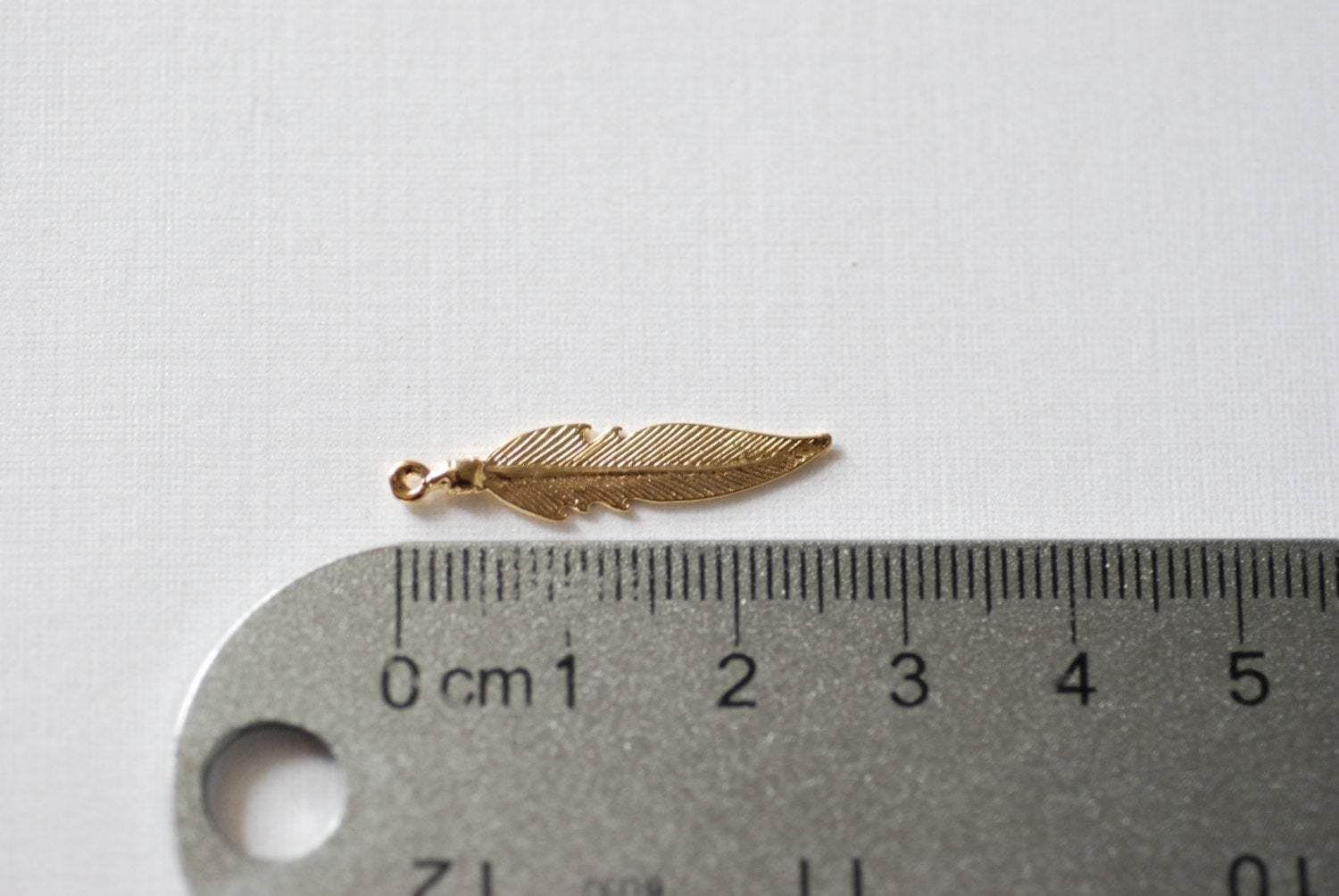 Shiny Wholesale Gold Feather Vermeil Charm-  18k gold plated over sterling silver, tribal native pendant, Gold Feather leaf Charm,  113