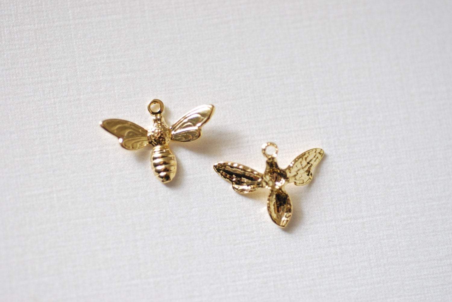 Bee Charm, Gold-Plated Vermeil, 16mm x 12mm, Honeybee Bumblebee Insect Charm, Jewelry Making Charms