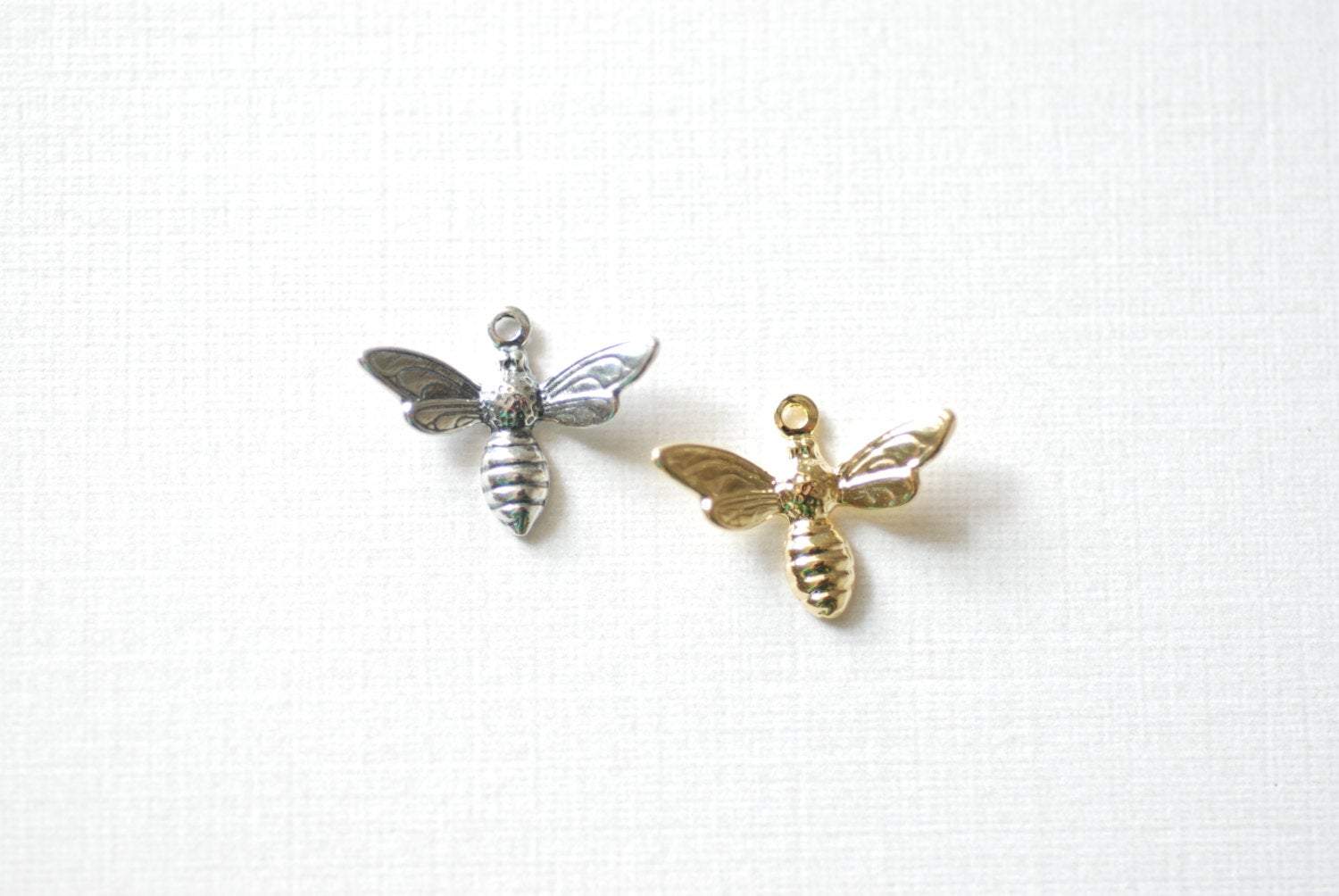 Bee Charm, Gold-Plated Vermeil, 16mm x 12mm, Honeybee Bumblebee Insect Charm, Jewelry Making Charms