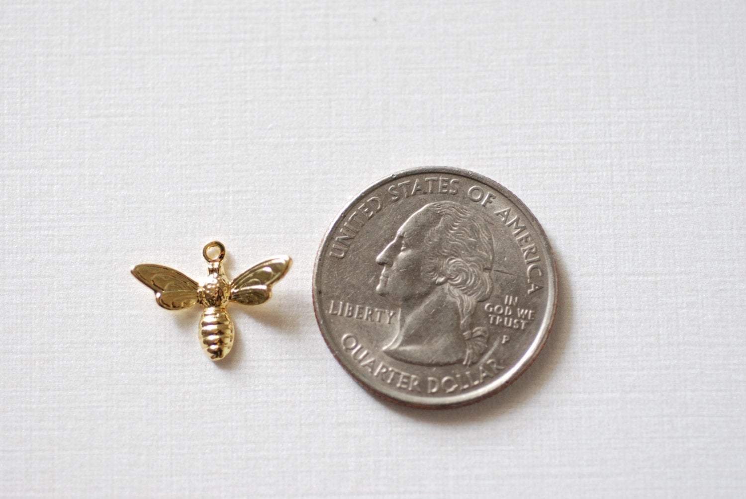 Bee Charm, Gold-Plated Vermeil, 16mm x 12mm, Honeybee Bumblebee Insect Charm, Jewelry Making Charms