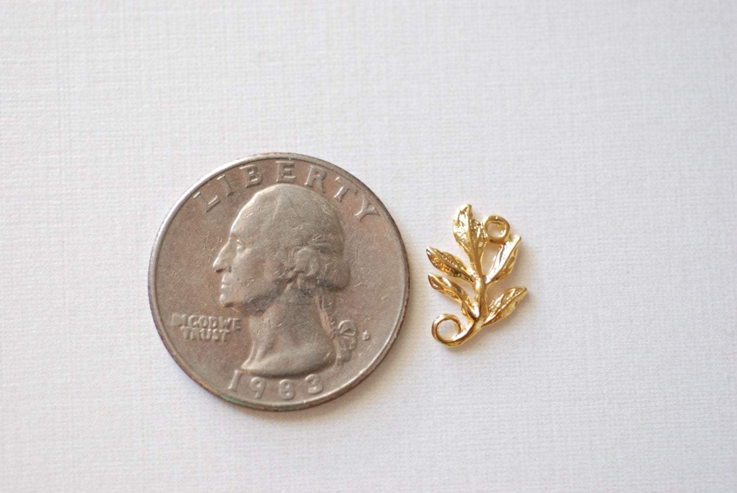 Shiny Wholesale Vermeil Gold Fern Leaf Charm Connector -18k gold plated over sterling silver, Vermeil Gold Flower Leaf Charm Connector