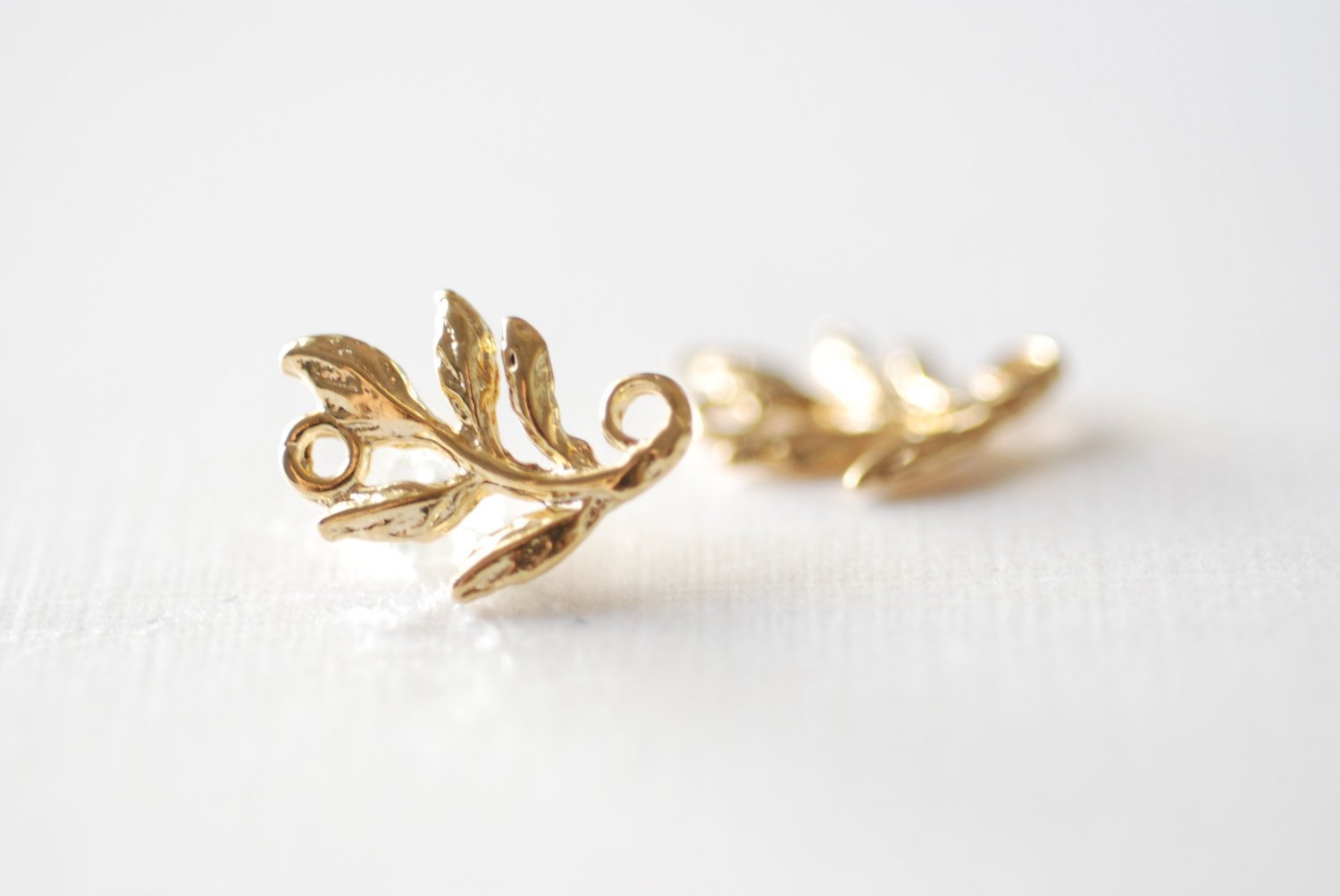 Shiny Wholesale Vermeil Gold Fern Leaf Charm Connector -18k gold plated over sterling silver, Vermeil Gold Flower Leaf Charm Connector