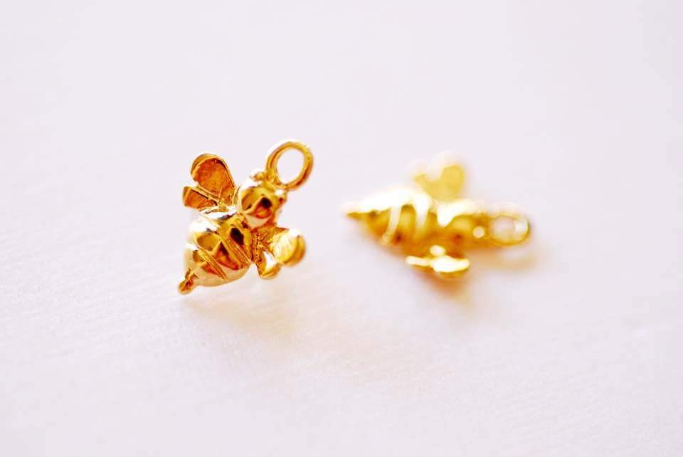 Shiny Wholesale Vermeil Gold Honey Bee Charm- 925 Sterling Silver Dipped in 18k gold, Gold Bumble bee Charm, Bee Charm, Honey Bee Pendant, 257