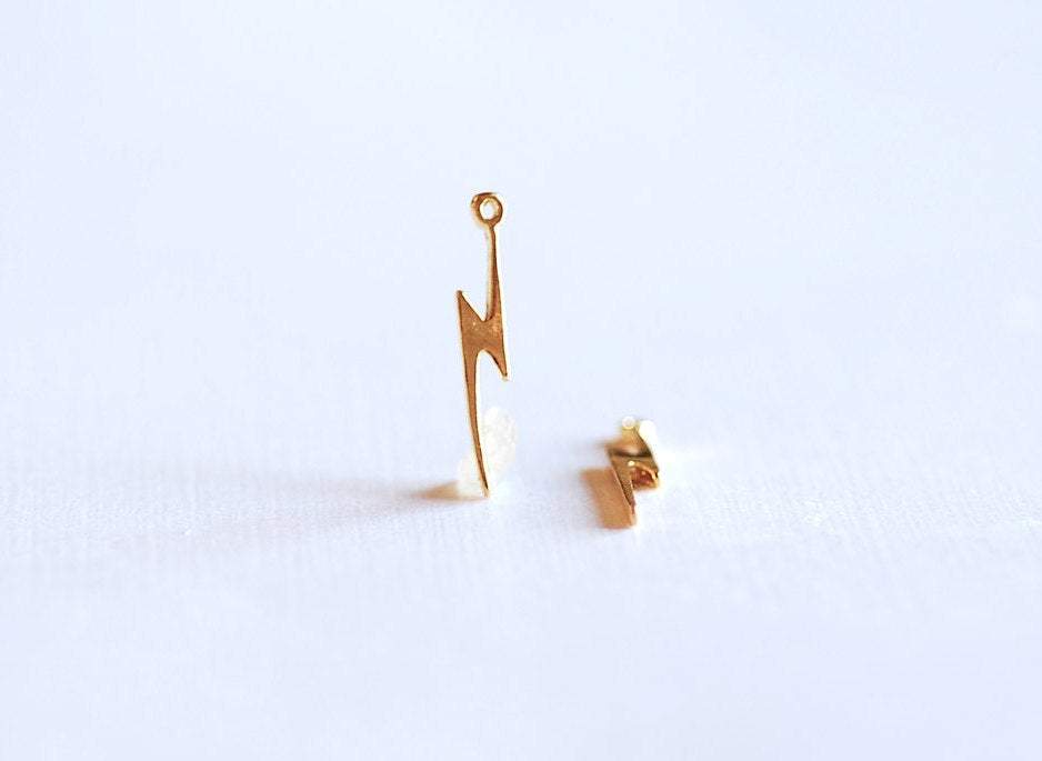 Lightning Bolt Charm, Wholesale, 18K Yellow Gold-Plated 925 Sterling Silver, 20mm x 4mm