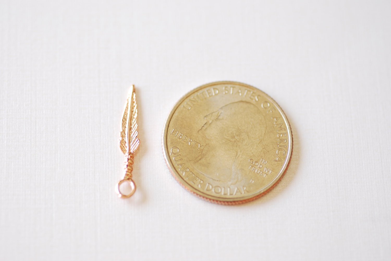 2pcs Shiny Vermeil Rose Gold Feather Charms - 18k gold plated over sterling silver feather, rose gold feather charms, Small Feather Charms - HarperCrown