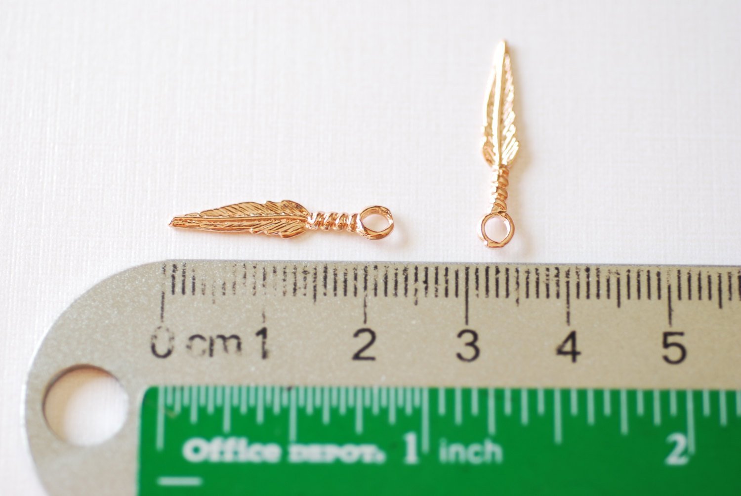 2pcs Shiny Vermeil Rose Gold Feather Charms - 18k gold plated over sterling silver feather, rose gold feather charms, Small Feather Charms - HarperCrown