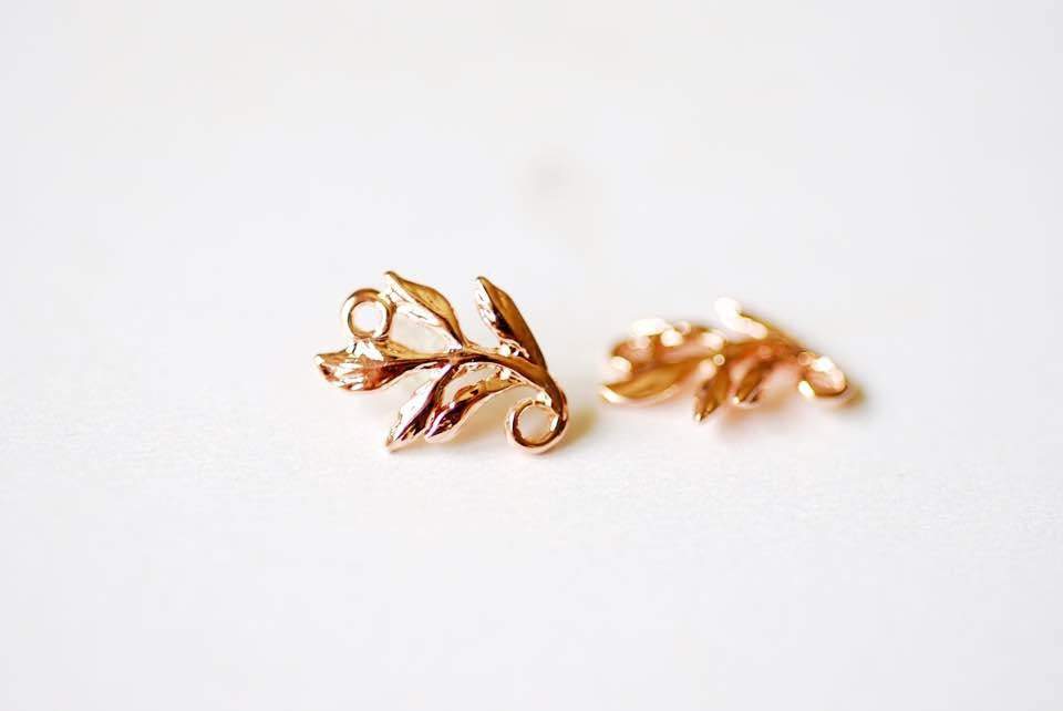 2pcs Shiny Vermeil Rose Gold Fern Leaf Charm Connector -18k gold plated over sterling silver, vermeil gold flower nature leaf charm - HarperCrown