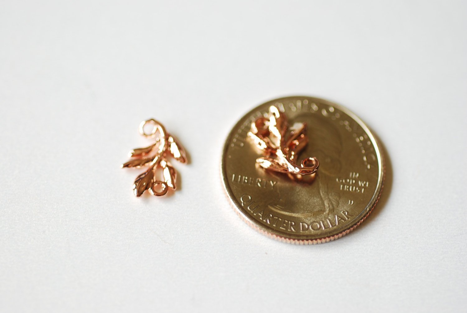 2pcs Shiny Vermeil Rose Gold Fern Leaf Charm Connector -18k gold plated over sterling silver, vermeil gold flower nature leaf charm - HarperCrown