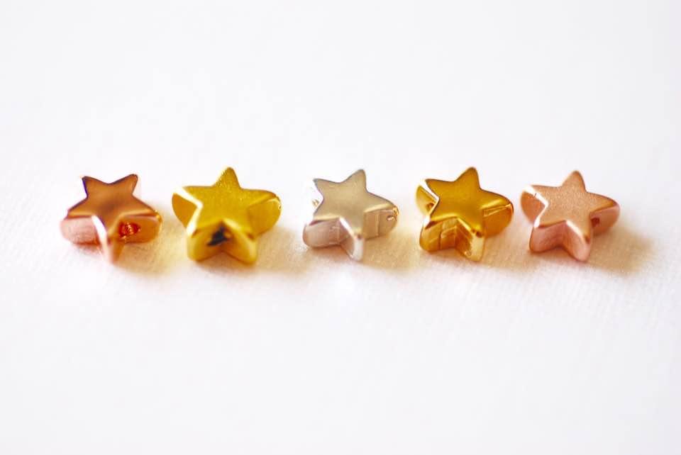 2pcs Shiny Vermeil Rose Gold Tiny Star Beads - 18k gold plated over sterling silver, small little star charms, Gold Star Beads, Connector,28 - HarperCrown