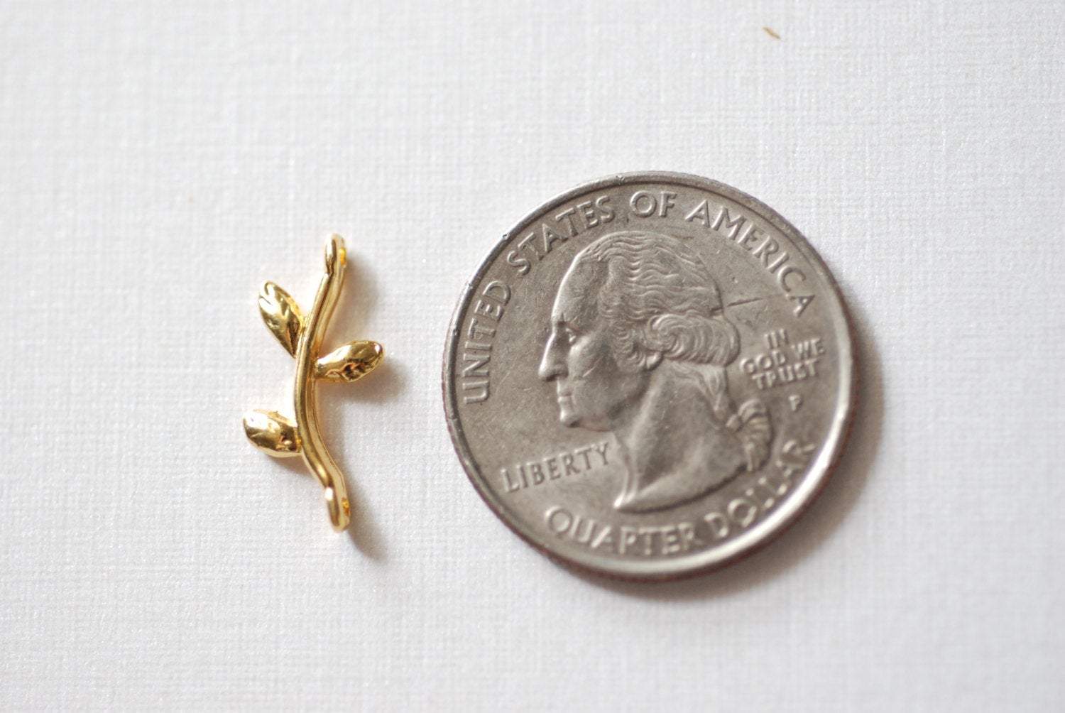 2pcs Vermeil Gold Small Leaf Connector - 18k gold plated over sterling silver, Gold Twig Charm, Gold Branch, Gold Tree Charm, Gold Flower - HarperCrown