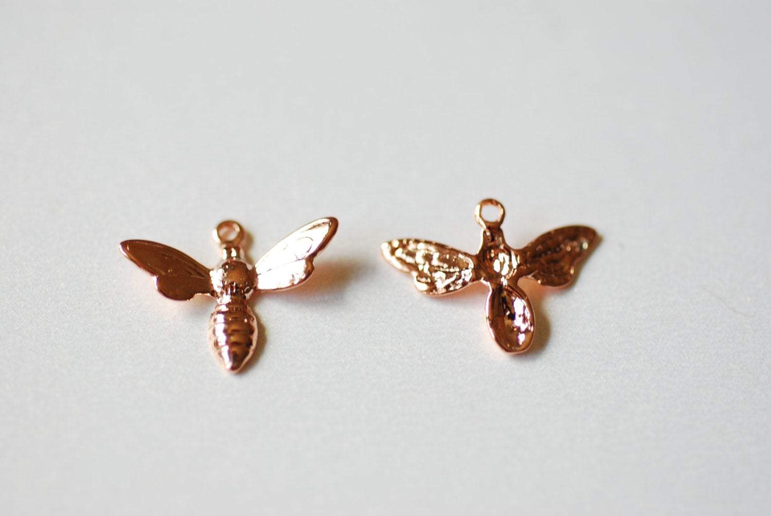 2pcs Vermeil Rose Gold Bee Charm- 18k gold plated over Sterling Silver, Bumblebee charm, Honey Bee Charm, Insect Charm, Gold Bee Pendant, 18 - HarperCrown