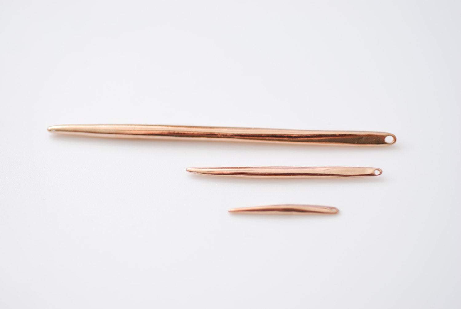 2pcs Vermeil Rose Gold Small Skinny Needle Spike Pendant - Vermeil pink gold plated over sterling silver, rose gold long skinny needle, 40 - HarperCrown