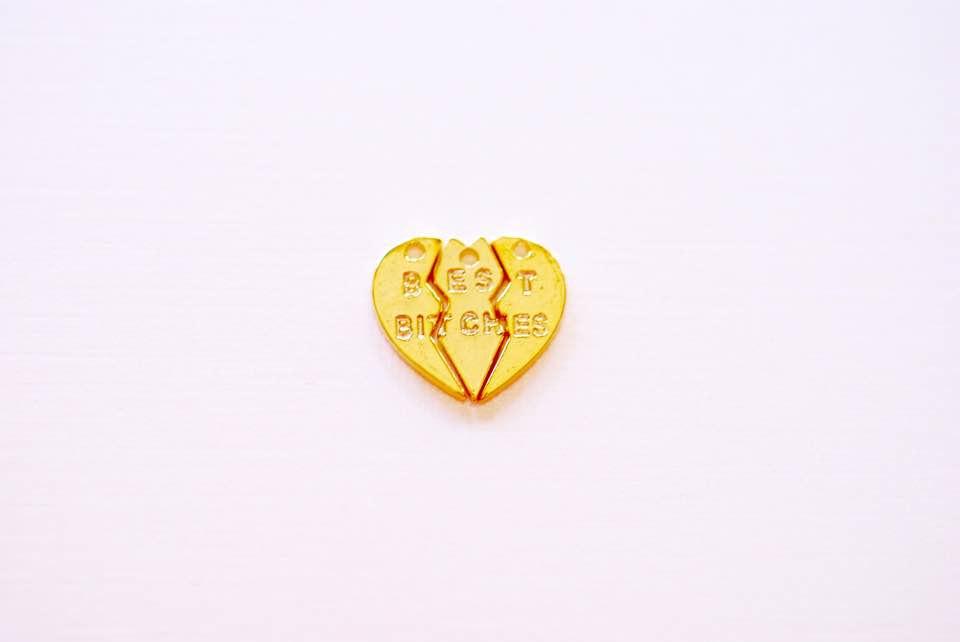 3pc Set Vermeil Gold Best Bitches Charm Pendant- 18k gold plated 925 Silver Best Friends Charm, Best Bitches, Broken Heart Puzzle Charm, 259 - HarperCrown