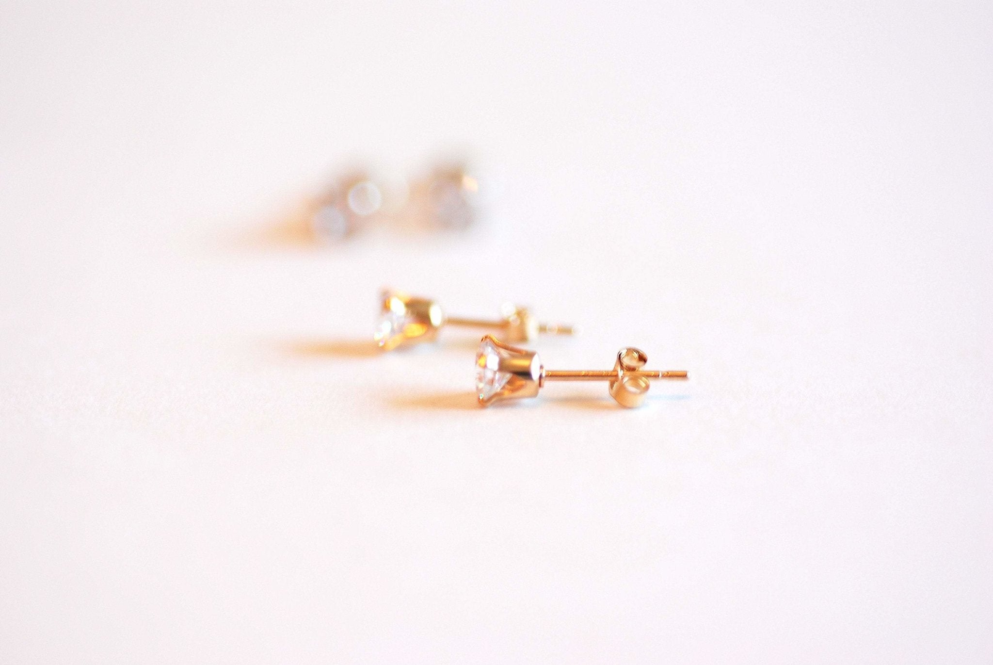 4MM Round Cz Stud Earring, 14k Gold Filled or 925 Sterling Silver cubic zirconia ear Studs, Solitaire Stud Earrings, Ear Post Stud Earrings - HarperCrown