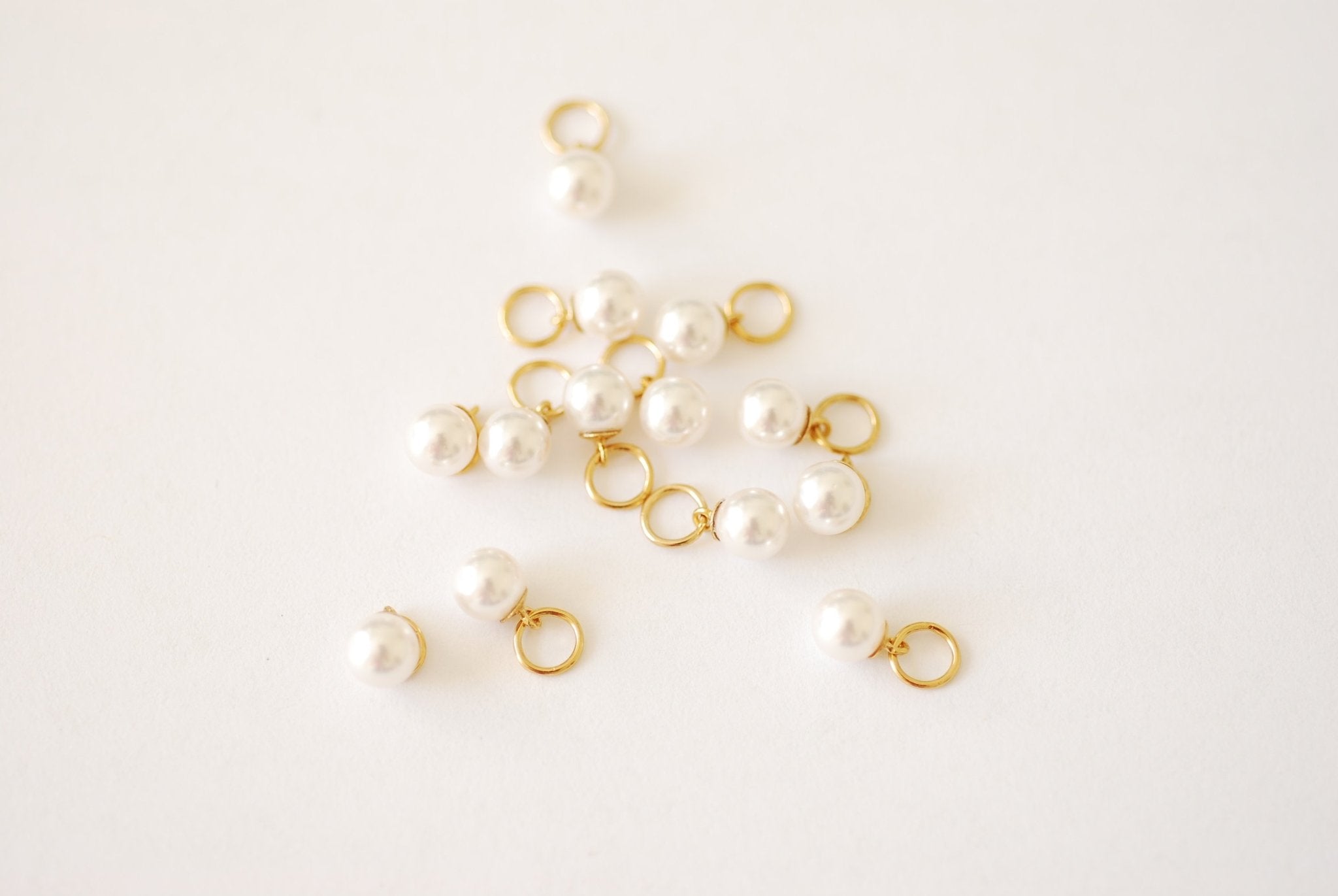 5mm White Crystal Pearl Hooplet 14k Gold Filled Pearl Twist Peg Closed Jump Ring June Birthstone Pearl Add On Charm Pearl Ball Pendant - HarperCrown