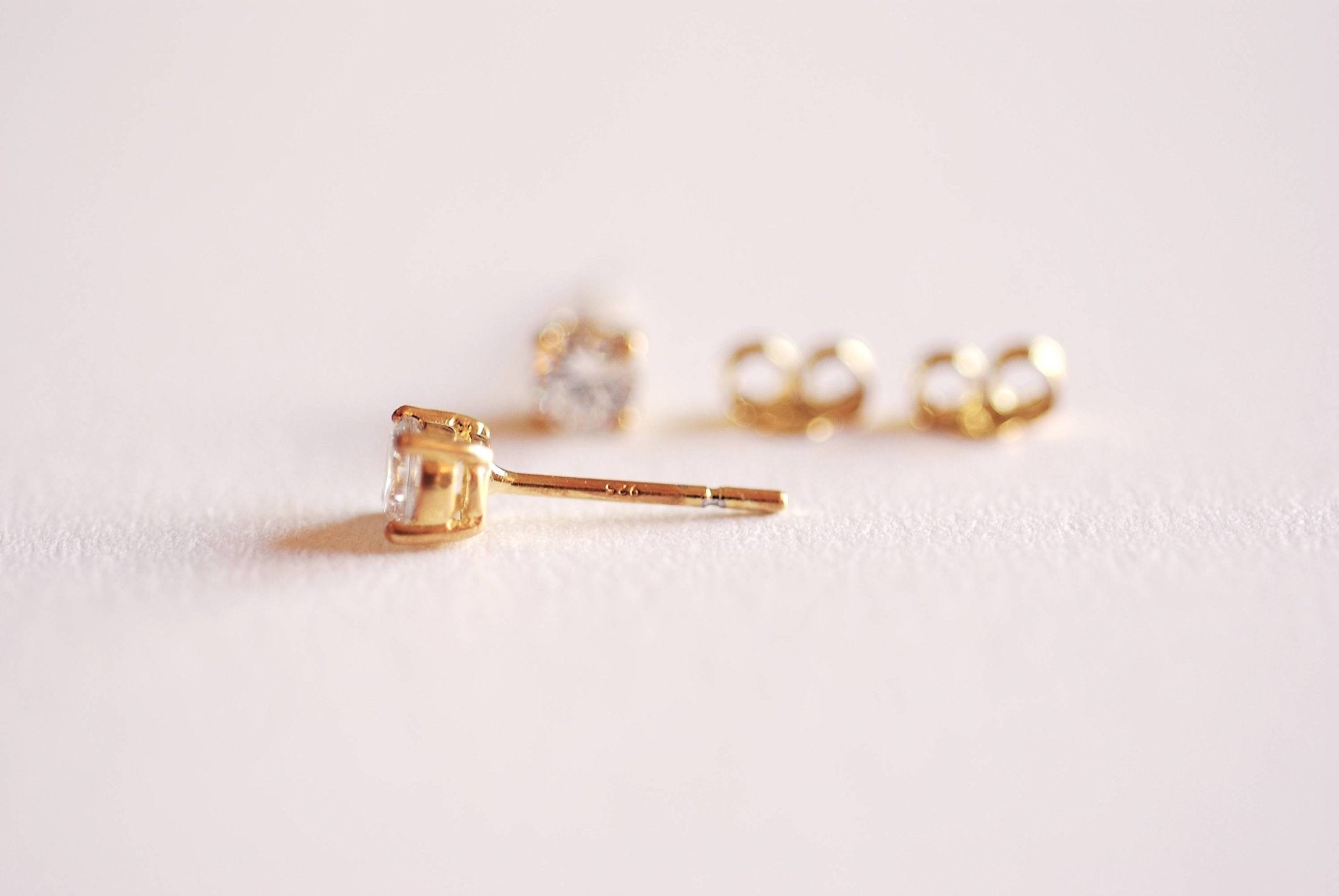 925 Sterling Silver CZ Earrings, Gold, Rose Gold, cz earrings, cz studs, cz silver stud earrings, solitaire studs, solitaire earrings, Studs - HarperCrown