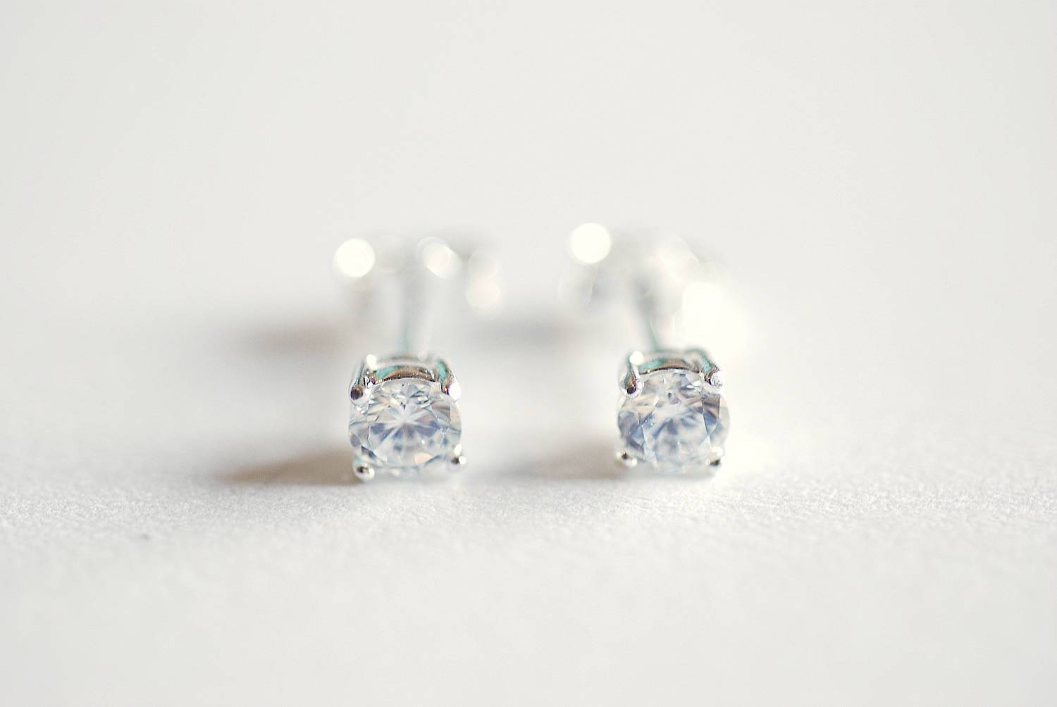 925 Sterling Silver CZ Earrings, Gold, Rose Gold, cz earrings, cz studs, cz silver stud earrings, solitaire studs, solitaire earrings, Studs - HarperCrown