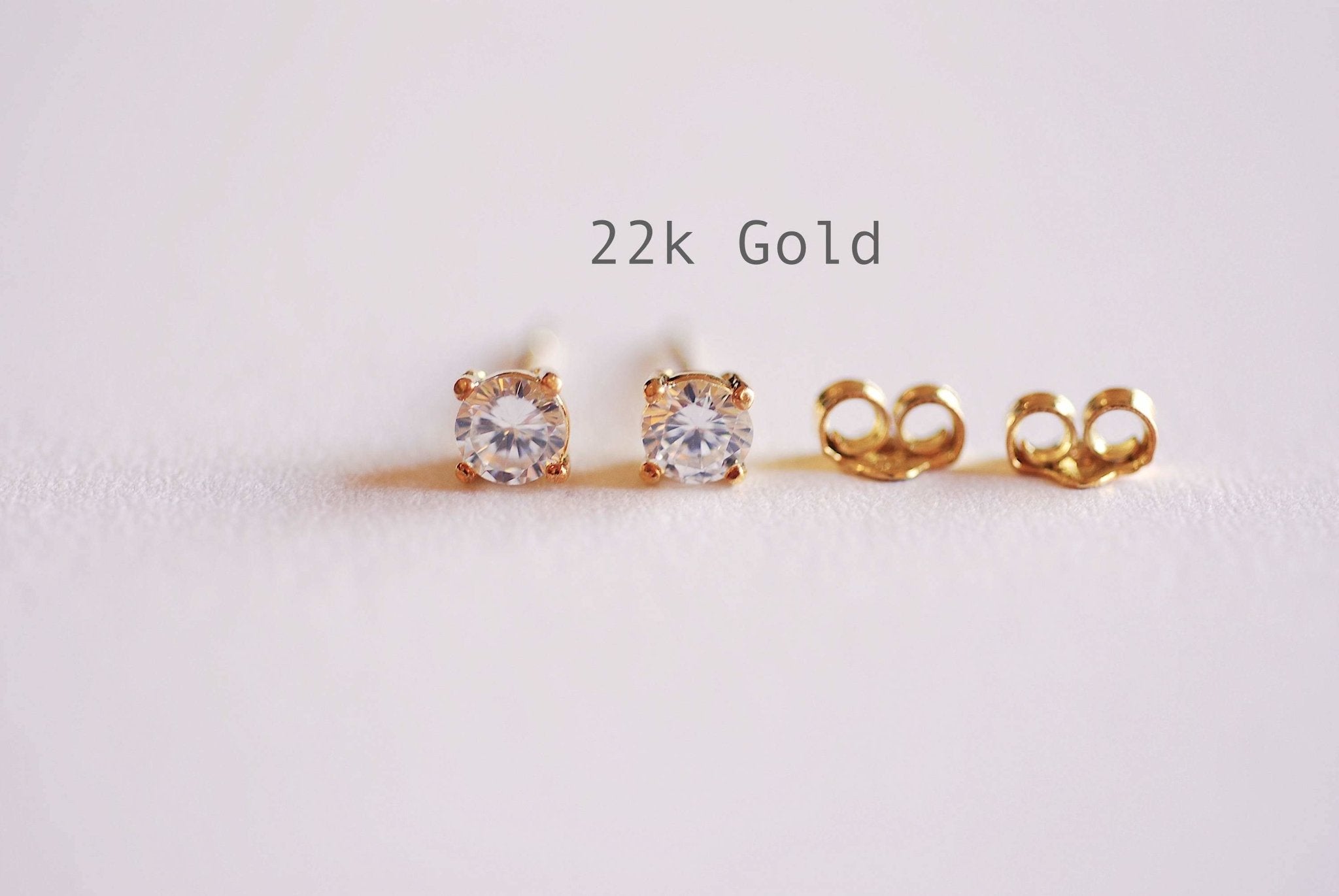 925 Sterling Silver CZ Earrings, Gold, Rose Gold, cz earrings, cz studs, cz silver stud earrings, solitaire studs, solitaire earrings, Studs - HarperCrown