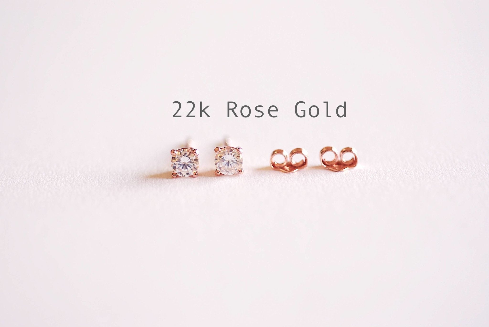 925 Sterling Silver CZ Earrings, Gold, Rose Gold, cz earrings, cz studs, cz silver stud earrings, solitaire studs, solitaire earrings, Studs - HarperCrown