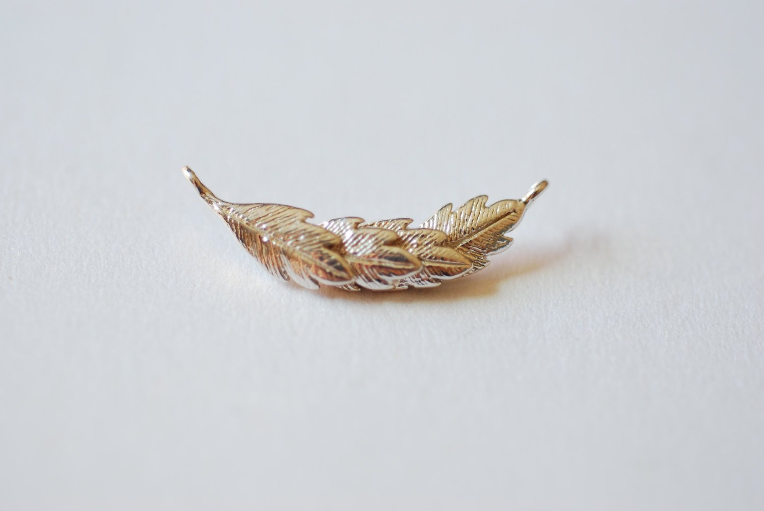 925 Sterling Silver Feather Leaf Connector Charm- 925 Silver Feather Reef Charm, Link, Spacer, Tree, Branch, Twig, Fern, Bulk Wholesale - HarperCrown