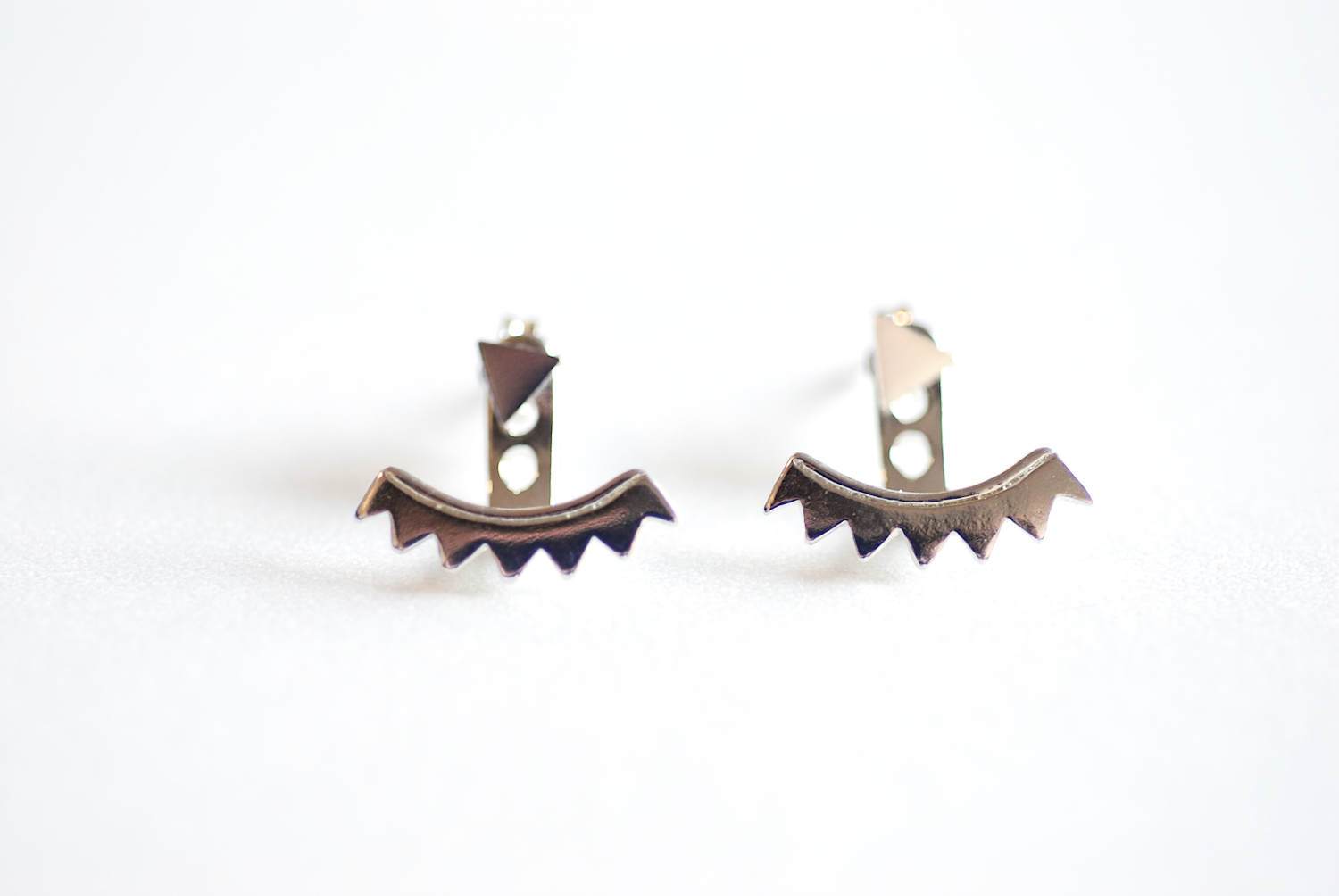 925 Sterling Silver Triangle Ear Jacket, Spike Ear Jacket, Geometric Earrings, Ear Jacket, Earring Cuff, Triangle Studs, Minimalist Earrings - HarperCrown