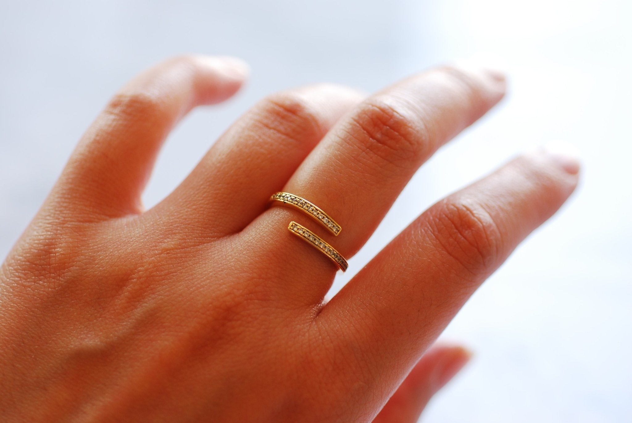 Adjustable CZ Wrap Ring - 925 Sterling Silver Cubic Zirconia Finger Ring, Gold Wrap Ring, Pave Ring, Bar Ring, Diamond Ring [17] - HarperCrown