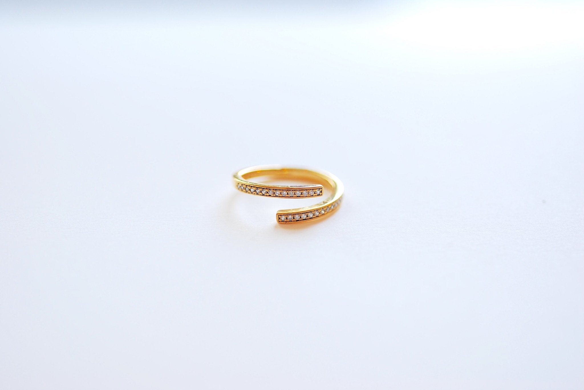 Adjustable CZ Wrap Ring - 925 Sterling Silver Cubic Zirconia Finger Ring, Gold Wrap Ring, Pave Ring, Bar Ring, Diamond Ring [17] - HarperCrown