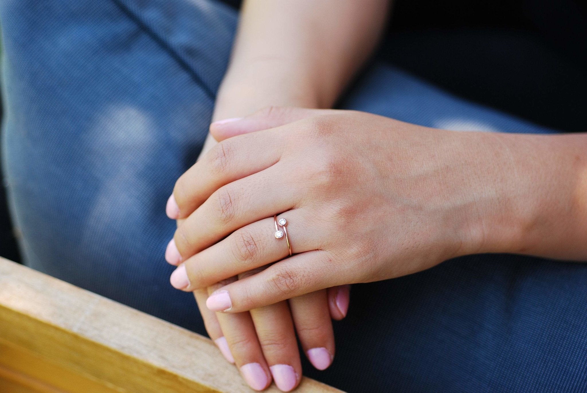 Adjustable Double CZ Stacking Ring- 14k Gold Filled 925 Sterling Silver 14k Rose Gold Filled, Knuckle Ring, Midi Ring, Solitaire Ring [10] - HarperCrown