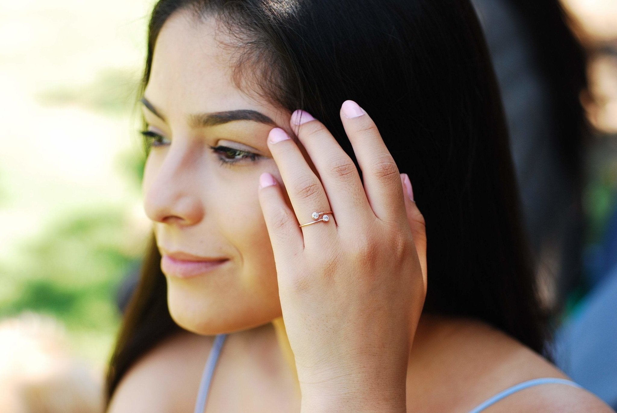 Adjustable Double CZ Stacking Ring- 14k Gold Filled 925 Sterling Silver 14k Rose Gold Filled, Knuckle Ring, Midi Ring, Solitaire Ring [10] - HarperCrown