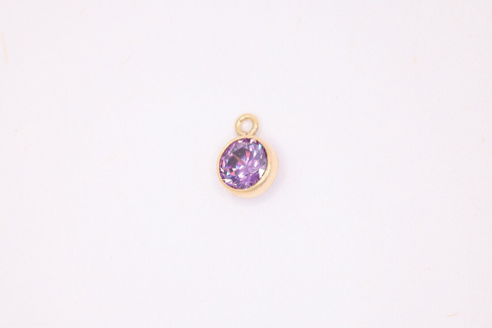 Amethyst CZ Gold-Filled Wholesale Drop Charm, February Birthstone, Horizontal Bail - HarperCrown