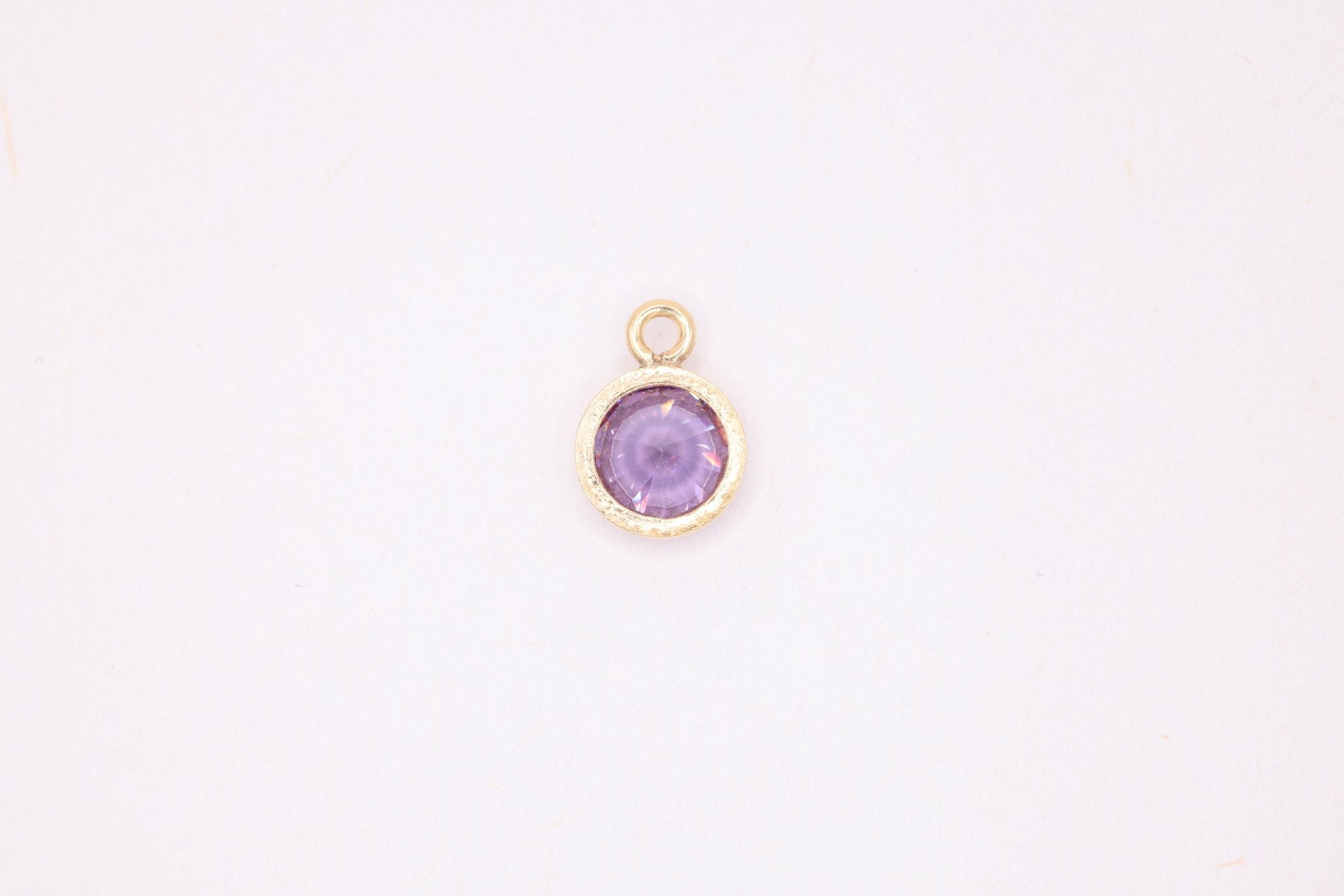 Amethyst CZ Gold-Filled Wholesale Drop Charm, February Birthstone, Horizontal Bail - HarperCrown