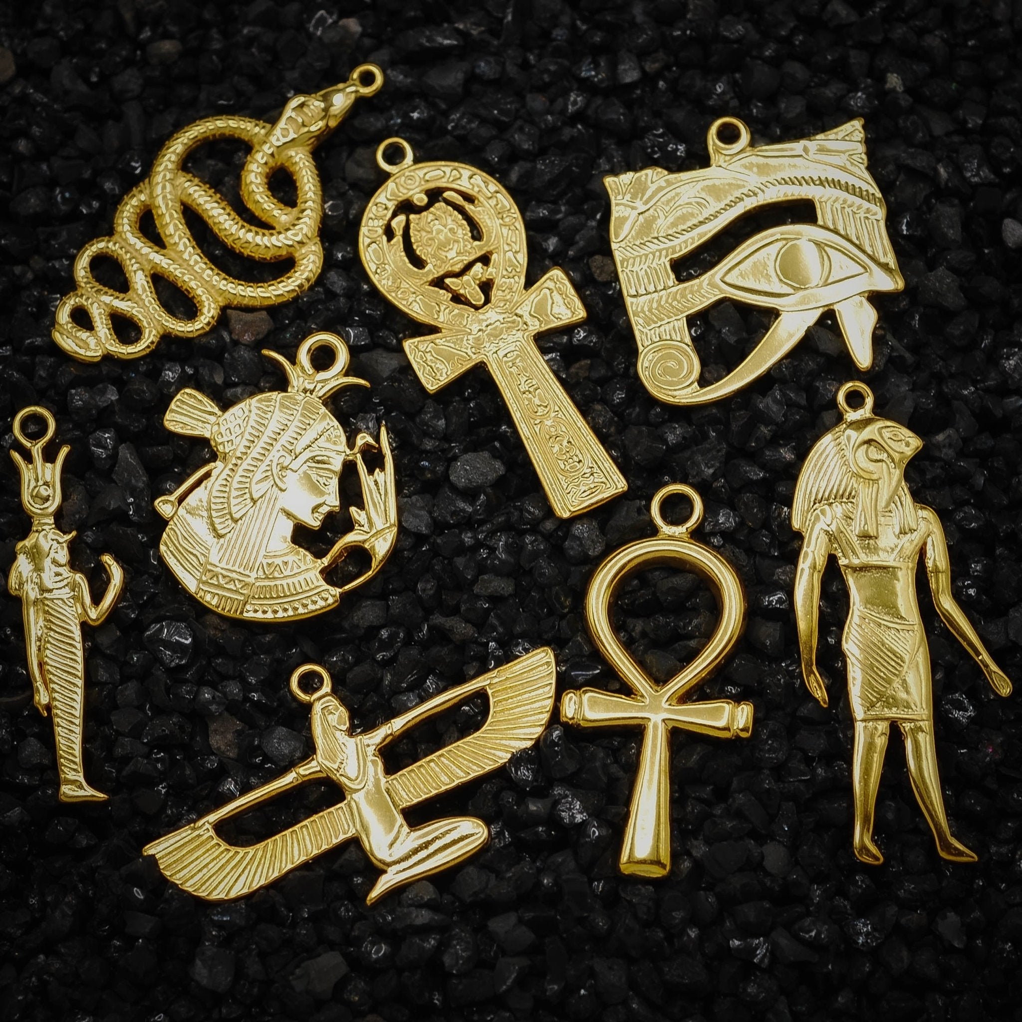 Ankh Key of Eternal Life Hieroglyphics Ancient Egyptian Smooth Charm | 925 Sterling Silver, Oxidized or 18K Gold Plated | Jewelry Making Pendant - HarperCrown