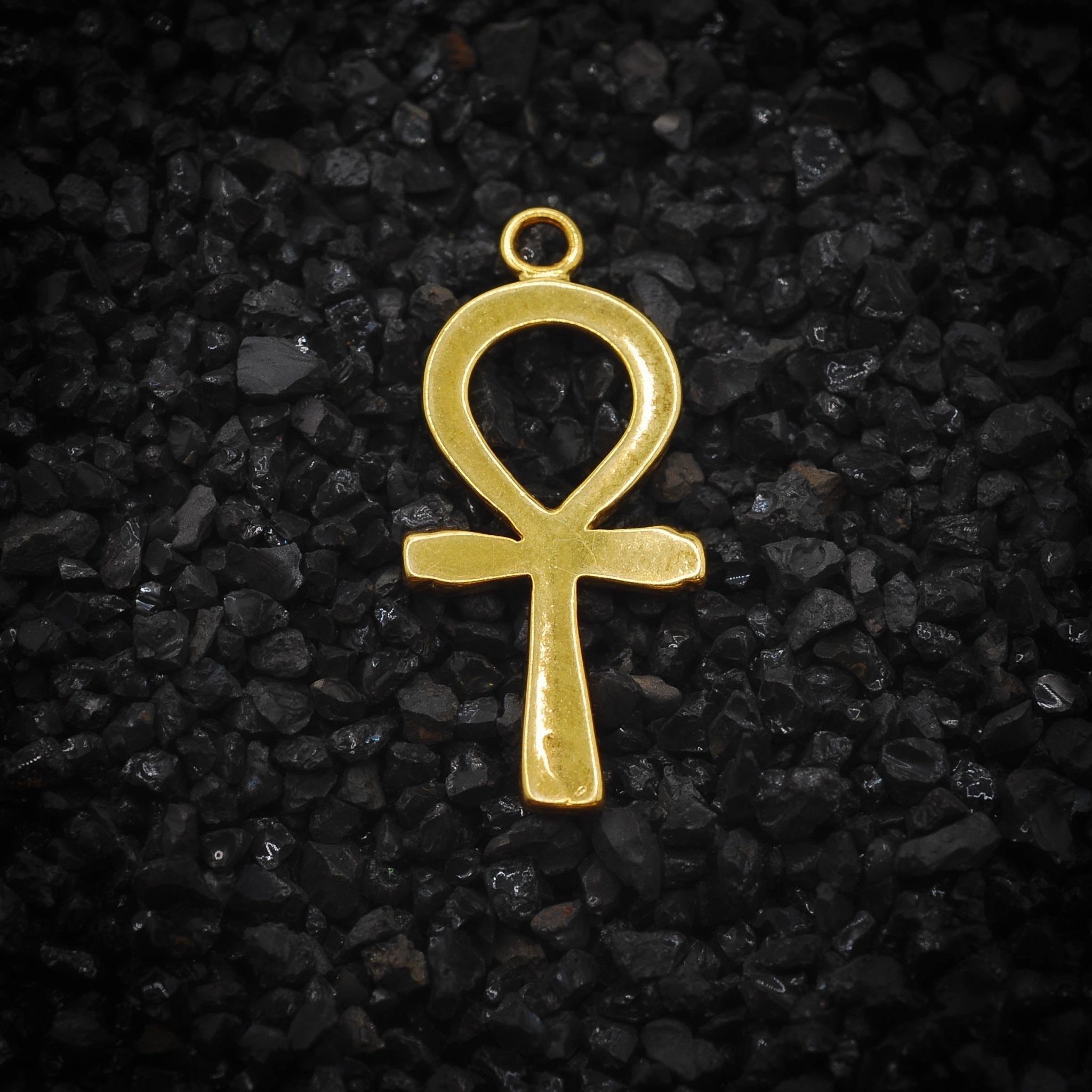 Ankh Key of Eternal Life Smooth Hieroglyphics Ancient Egyptian Charm | 14K Solid Gold | Jewelry Making Pendant - HarperCrown