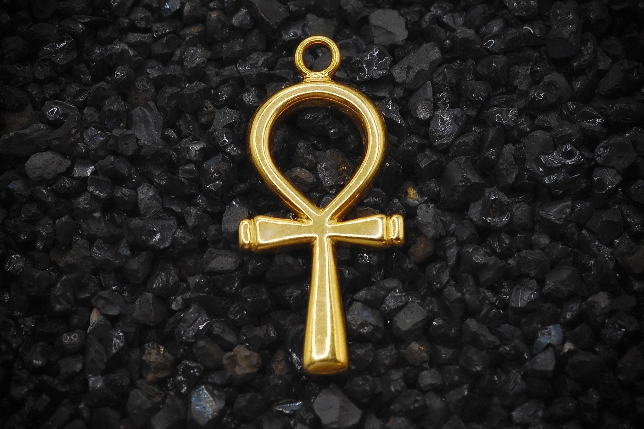 Ankh Key of Eternal Life Smooth Hieroglyphics Ancient Egyptian Charm | 14K Solid Gold | Jewelry Making Pendant - HarperCrown