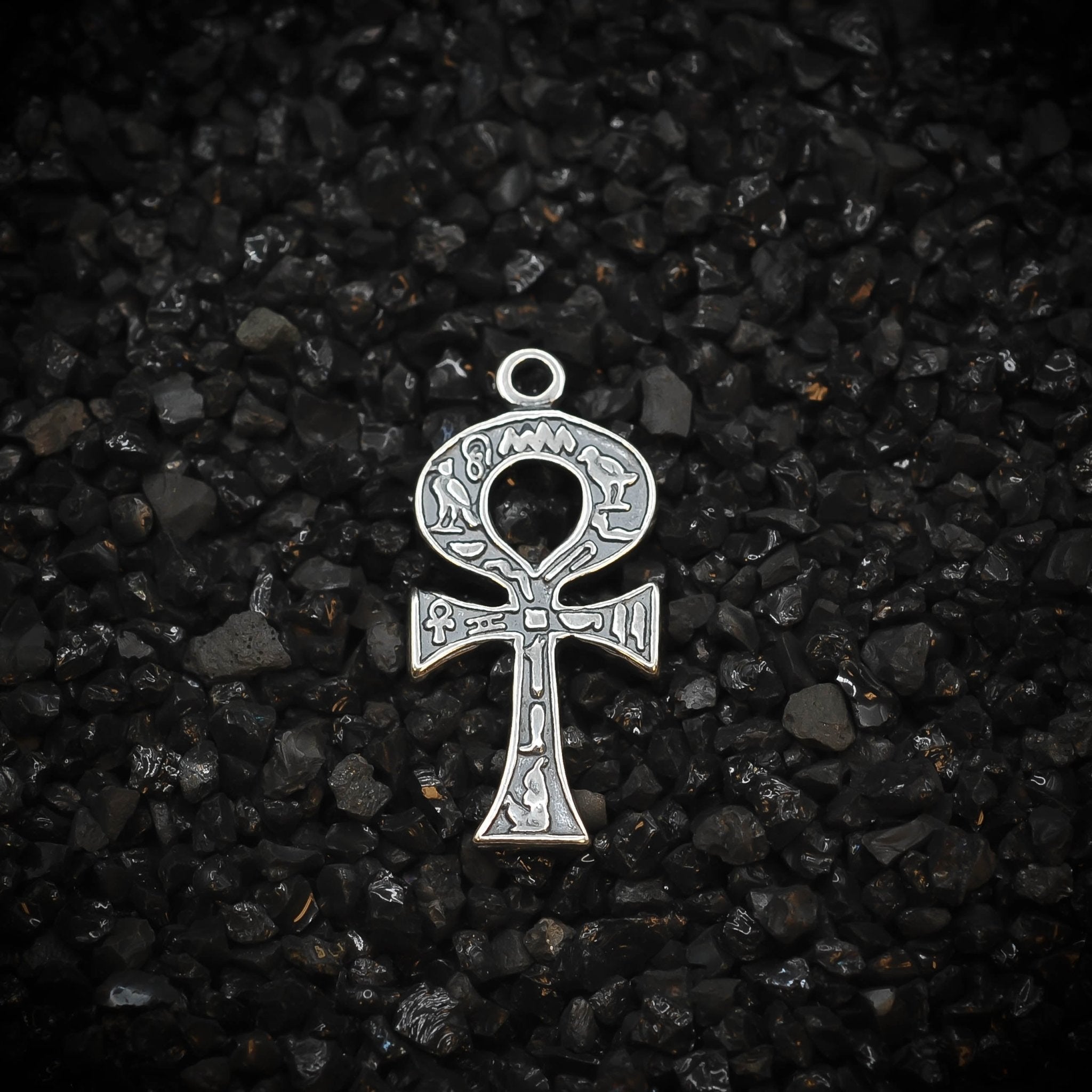 Ankh Symbol Hieroglyphics Egyptian Charm | 925 Sterling Silver, Oxidized | Jewelry Making Pendant - HarperCrown